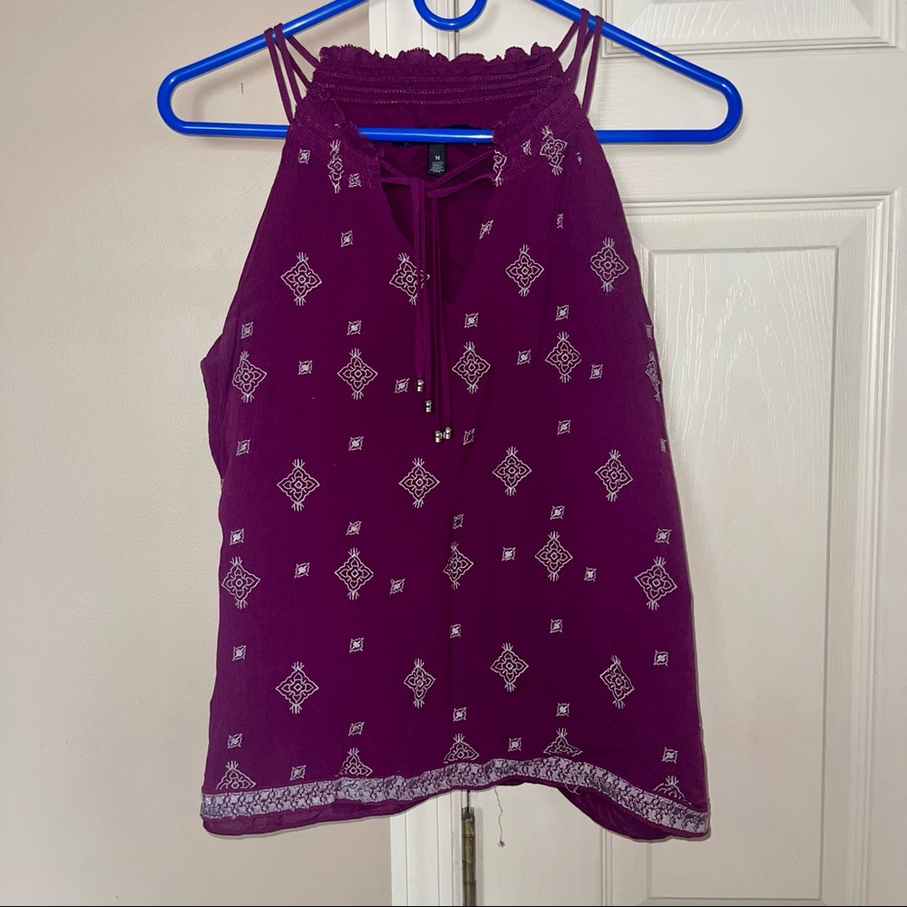 White House Black Market Purple Embroidered Tank Top